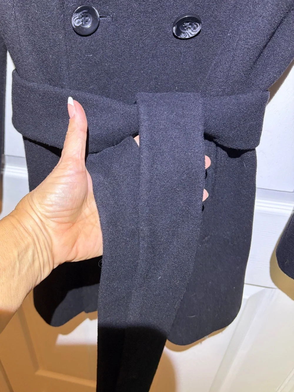 Pendleton Black Double-Breasted Wool Pea Coat with Belt